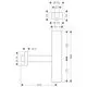 Schematische Darstellung eines Designsiphons von AXOR mit verschiedenen Maßen und spezifischen Details zur Installation, aus metallischem Material gefertigt.